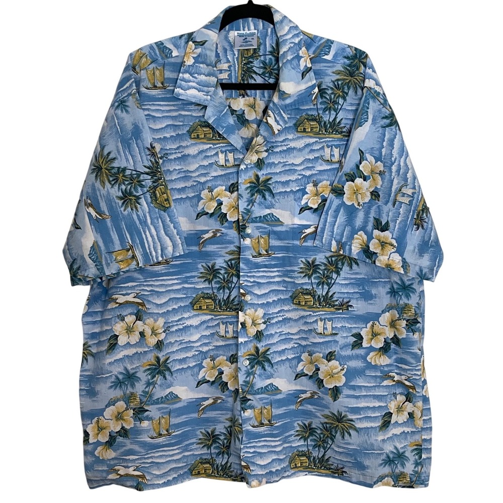 Hana Fashion Mens XL Hawaiian Shirt Aloha Beach Print Button Down Made in Hawaii